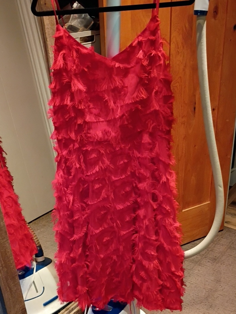 Sleeveless Red Fringe Midi Dress - Women